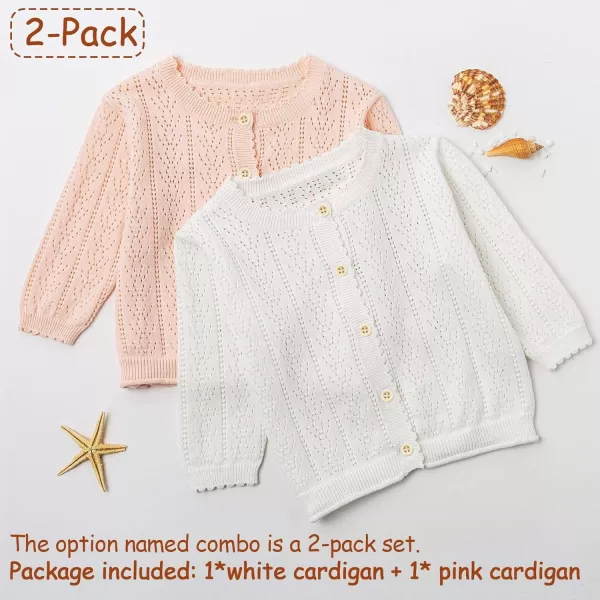 Simplee kids Baby Girl Thin Sweater Solid White Pink Cardigans for Toddler 0-3Years