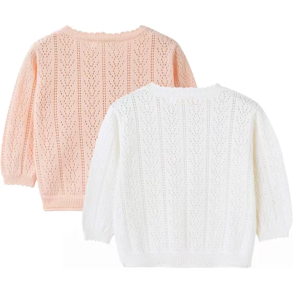 Simplee kids Baby Girl Thin Sweater Solid White Pink Cardigans for Toddler 0-3Years