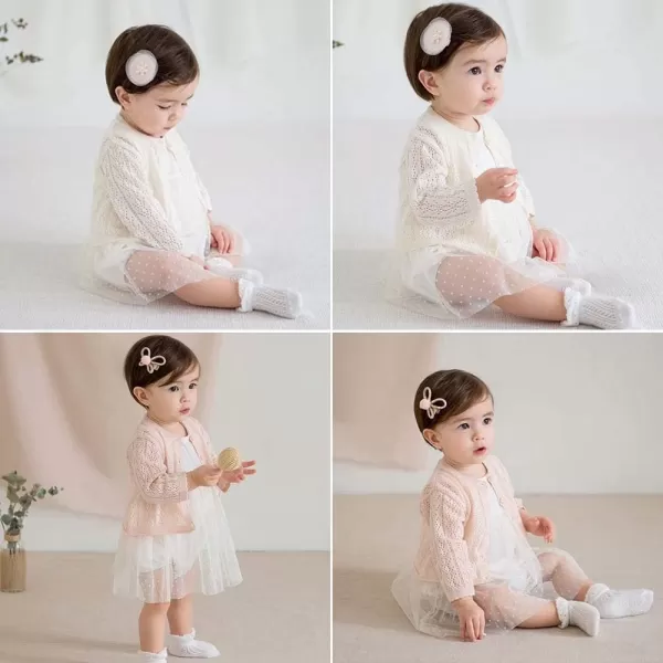 Simplee kids Baby Girl Thin Sweater Solid White Pink Cardigans for Toddler 0-3Years