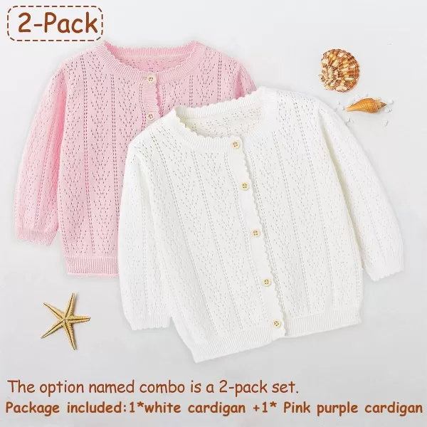 Simplee kids Baby Girl Thin Sweater Solid White Pink Cardigans for Toddler 0-3Years