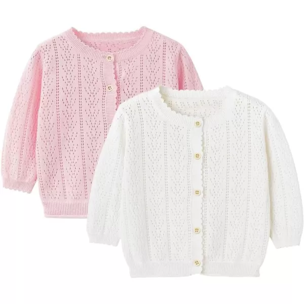 Simplee kids Baby Girl Thin Sweater Solid White Pink Cardigans for Toddler 0-3Years