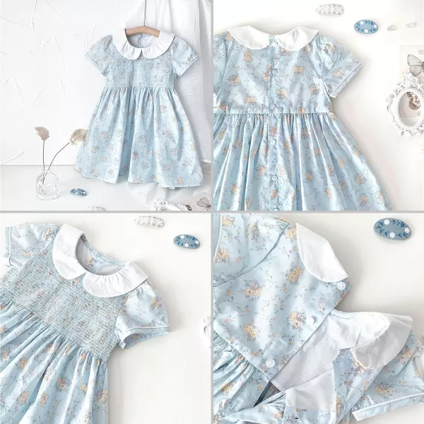 Simplee kids Baby Girls Casual Dress Toddler Smocking Dress Floral Print Sundress for Spring Summer 1-6 Years