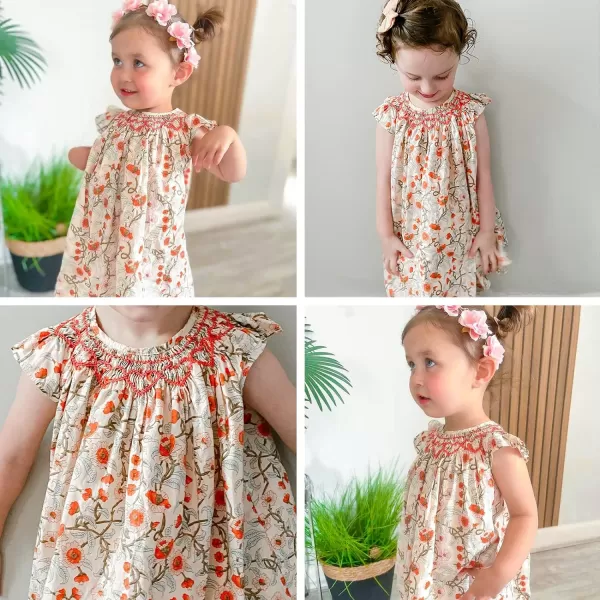 Simplee kids Baby Girls Casual Dress Toddler Smocking Dress Floral Print Sundress for Spring Summer 1-6 Years