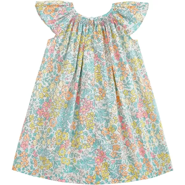 Simplee kids Baby Girls Casual Dress Toddler Smocking Dress Floral Print Sundress for Spring Summer 1-6 Years