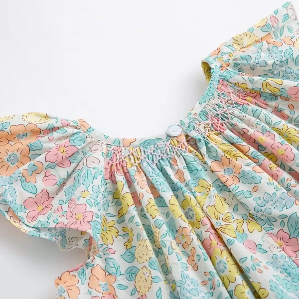 Simplee kids Baby Girls Casual Dress Toddler Smocking Dress Floral Print Sundress for Spring Summer 1-6 Years