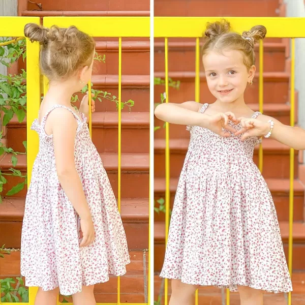 Simplee kids Baby Girls Casual Dress Toddler Smocking Dress Floral Print Sundress for Spring Summer 1-6 Years
