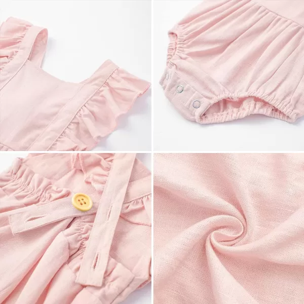 Simplee kids Baby Girls Handmade Cotton Linen Romper Sleeveless Newborn Infant Baby One-Piece Jumpsuit Pink 12-18 Months