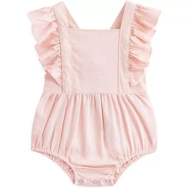 Simplee kids Baby Girls Handmade Cotton Linen Romper Sleeveless Newborn Infant Baby One-Piece Jumpsuit Pink 12-18 Months