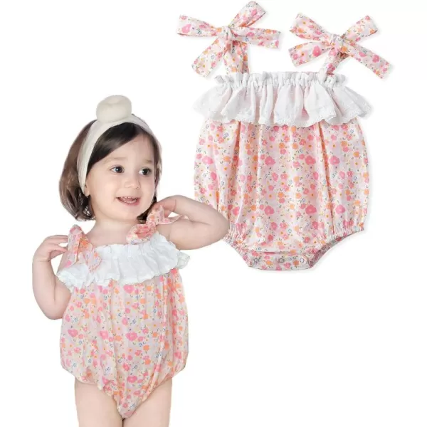 Simplee kids Baby Girls Summer Romper Onesie Infant Newborn Floral Ruffled Sleeveless Bodysuit for 3Month-2Years