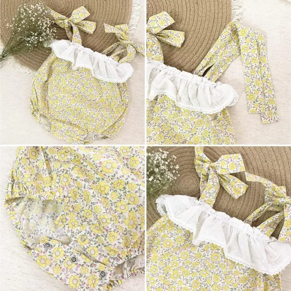 Simplee kids Baby Girls Summer Romper Onesie Infant Newborn Floral Ruffled Sleeveless Bodysuit for 3Month-2Years