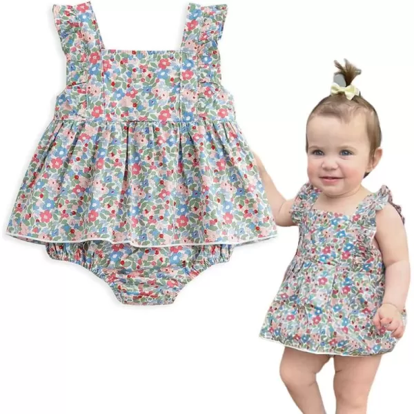 Simplee kids Baby Girls Vintage Floral Romper Dress Infant Sleeveless One-Piece Jumpsuit Clothes for 6-24 Months