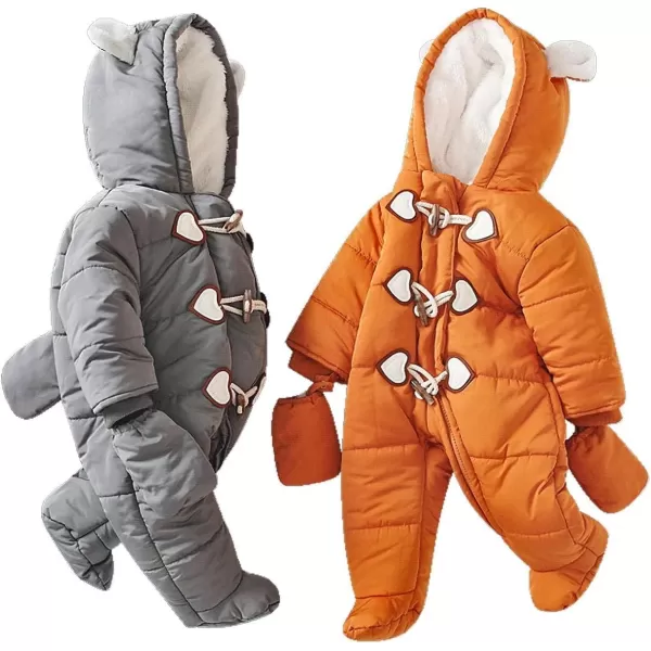 Simplee kids Baby Infant Boys Girls Snowsuit Winter Hooded Footed Warm Jumpsuit Outerwear with Gloves for 3-24 Months