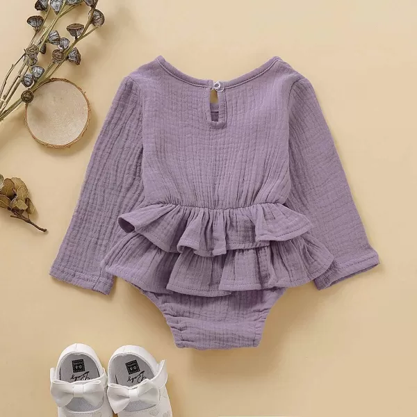 Simplee kids Baby Romper Long Sleeve Ruffles Jumpsuit Buttons Close Fall and Autumn Romper for Baby Girl 12-18 Months