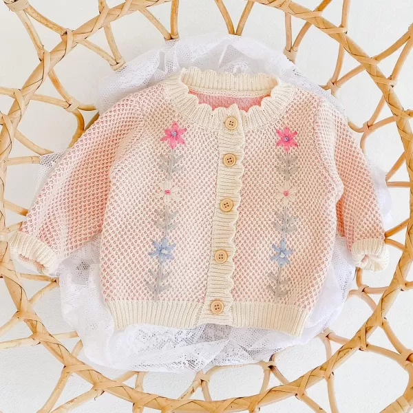 Simplee kids Baby Sweater Cardigan Jacquard Cable-Knit Spring Coat Long Sleeve Cardigan for Baby Girl