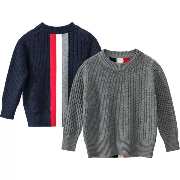 Simplee kids Boy Pullover Knitting Pattern Sweater Solid Cotton Boy Coat for Winter and Fall 2T Boy B - Grey