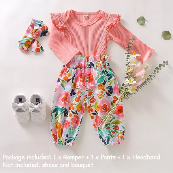 Simplee kids Infant Newborn&nbsp;Baby Girl Clothing Sets Long Ruffle&nbsp;Sleeve Cotton Bodysuit Floral Pant Outfits for Fall 3-6 Months