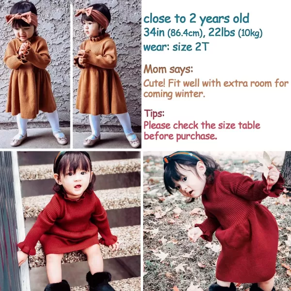 Simplee kids Little Girls' Long Sleeve Girl Dresses and Rompers Ribbed Knit Sweater Dress Black for 6M-5T
