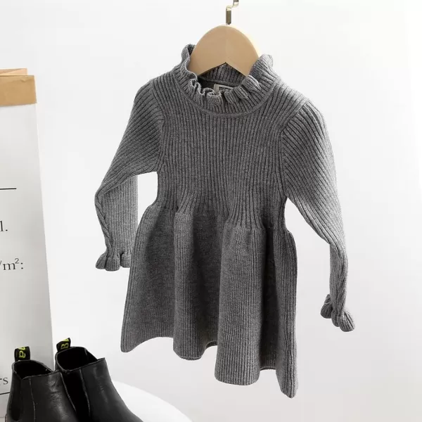 Simplee kids Little Girls' Long Sleeve Girl Dresses and Rompers Ribbed Knit Sweater Dress Black for 6M-5T