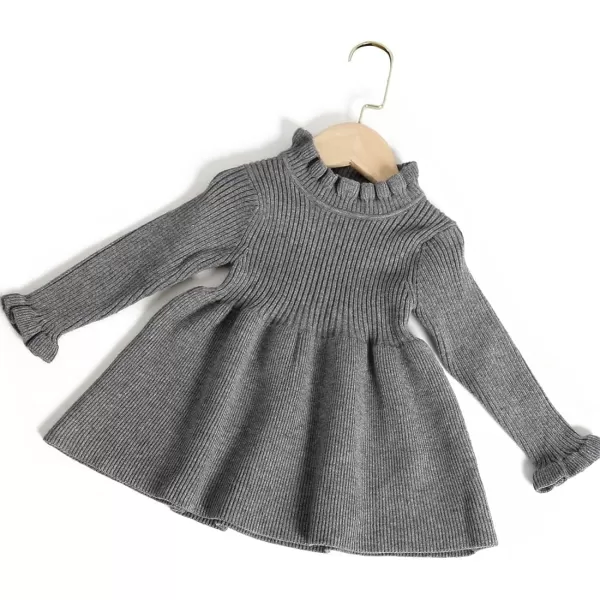 Simplee kids Little Girls' Long Sleeve Girl Dresses and Rompers Ribbed Knit Sweater Dress Black for 6M-5T