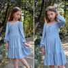 imageSimplee kids Girls Ruffle Tiered Smocked Puff Long Sleeve Dress White Size 4 to Size 15Bblue