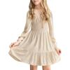 imageSimplee kids Girls Ruffle Tiered Smocked Puff Long Sleeve Dress White Size 4 to Size 15Abeige