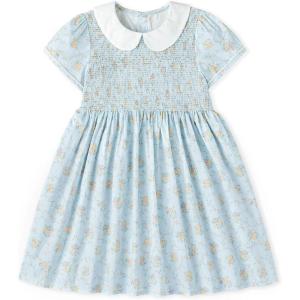 imageSimplee kids Baby Girls Casual Dress Toddler Smocking Dress Floral Print Sundress for Spring Summer 16 YearsAalight Blue