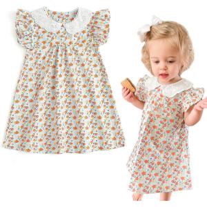 imageSimplee kids Baby Girls Casual Dress Toddler Smocking Dress Floral Print Sundress for Spring Summer 16 YearsAblue
