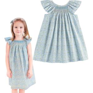 imageSimplee kids Baby Girls Casual Dress Toddler Smocking Dress Floral Print Sundress for Spring Summer 16 YearsAblueblue