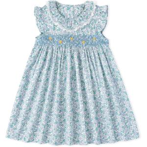 imageSimplee kids Baby Girls Casual Dress Toddler Smocking Dress Floral Print Sundress for Spring Summer 16 YearsAcblue Floral
