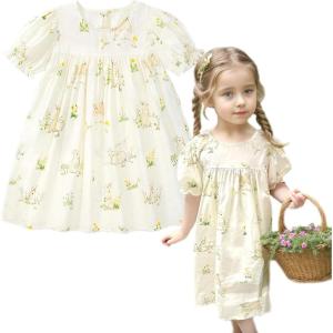 imageSimplee kids Baby Girls Casual Dress Toddler Smocking Dress Floral Print Sundress for Spring Summer 16 YearsBapricotrabbit