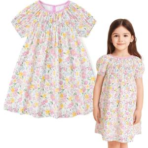 imageSimplee kids Baby Girls Casual Dress Toddler Smocking Dress Floral Print Sundress for Spring Summer 16 YearsBbpink