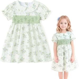 imageSimplee kids Baby Girls Casual Dress Toddler Smocking Dress Floral Print Sundress for Spring Summer 16 YearsCagreen Floral