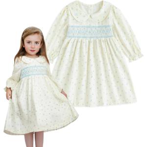 imageSimplee kids Baby Toddler Girls Casual Dress Toddler Smocking Dress Floral Print Sundress for Spring Summer 12M6TCapricotrabbit