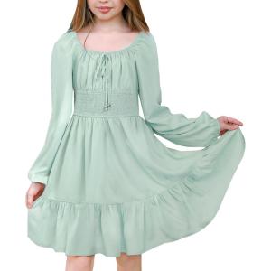 imageSimplee kids Girls Ruffle Tiered Smocked Puff Long Sleeve Dress White Size 4 to Size 15Agreen