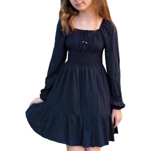 imageSimplee kids Girls Ruffle Tiered Smocked Puff Long Sleeve Dress White Size 4 to Size 15Anavy Blue