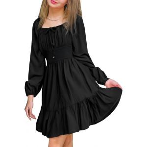 imageSimplee kids Girls Ruffle Tiered Smocked Puff Long Sleeve Dress White Size 4 to Size 15Bblack