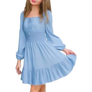 imageSimplee kids Girls Ruffle Tiered Smocked Puff Long Sleeve Dress White Size 4 to Size 15Bblue