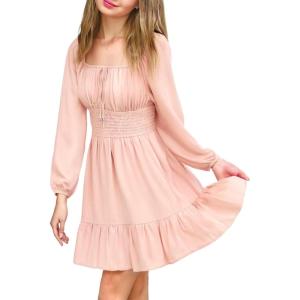 imageSimplee kids Girls Ruffle Tiered Smocked Puff Long Sleeve Dress White Size 4 to Size 15Bpink