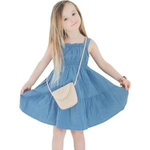 imageSimplee kids Spaghetti Strap Dress for Toddler Girl Summer Dress for Kids Floral Sleeveless Dress 29 YearsBblue With Bag