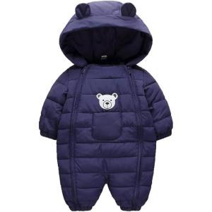 imageSimplee kids Baby Infant Boy Girl Winter Warm Snowsuit Outwear Newborn Hooded Footed Romper Jumpsuit for 018 MonthsAnavy Blue