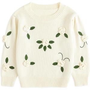 imageSimplee kids Baby Pullover Sweater Valentines Outfit Love Embroidery Knit Sweaters Coat for Autumn Fall and WinterBoff White