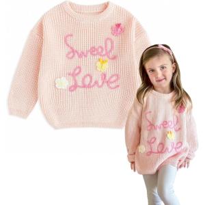 imageSimplee kids Baby Pullover Sweater Valentines Outfit Love Embroidery Knit Sweaters Coat for Autumn Fall and WinterPink1