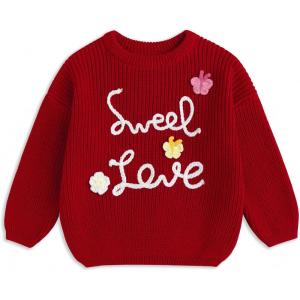 imageSimplee kids Baby Pullover Sweater Valentines Outfit Love Embroidery Knit Sweaters Coat for Autumn Fall and WinterRed1