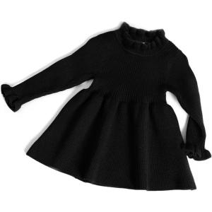 imageSimplee kids Little Girls Long Sleeve Girl Dresses and Rompers Ribbed Knit Sweater Dress Black for 6M5TZblack