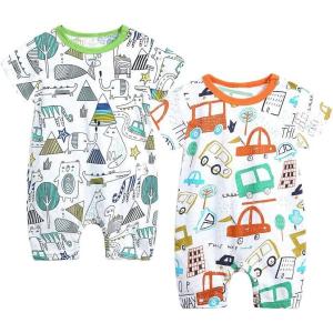 image2 Pack Baby Boys Girls Bodysuit Short Sleeves Summer Infant Toddler Cotton Zipper RompersAcaranimala