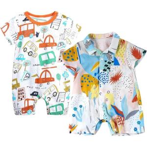 image2 Pack Baby Boys Girls Bodysuit Short Sleeves Summer Infant Toddler Cotton Zipper RompersFcargraffiti