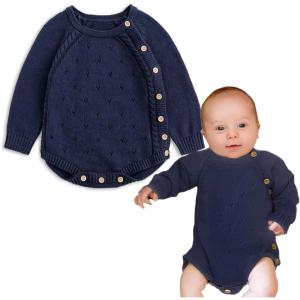 imageSimplee kids Baby Boys Girls Knitted Romper Jumpsuit Long Sleeve Onesie Bodysuits One Piece Outfits SweaterA E Blue