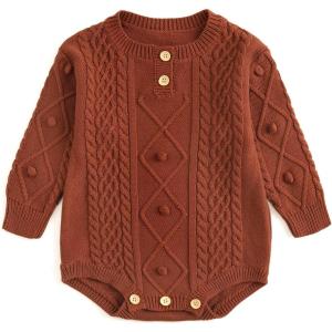 imageSimplee kids Baby Boys Girls Knitted Romper Jumpsuit Long Sleeve Onesie Bodysuits One Piece Outfits SweaterCclay
