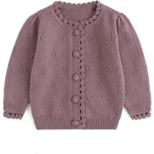 imageSimplee kids Baby Cardigan Cable Knit Toddler Cardigan Long Sleeve Fall Winter Open Front Knit SweatersA1purple