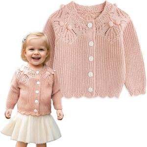 imageSimplee kids Baby Cardigan Cable Knit Toddler Cardigan Long Sleeve Fall Winter Open Front Knit SweatersPink